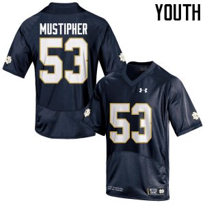 Notre Dame Fighting Irish Youth Sam Mustipher #53 Navy Blue Under Armour Authentic Stitched College NCAA Football Jersey GRX7699DT